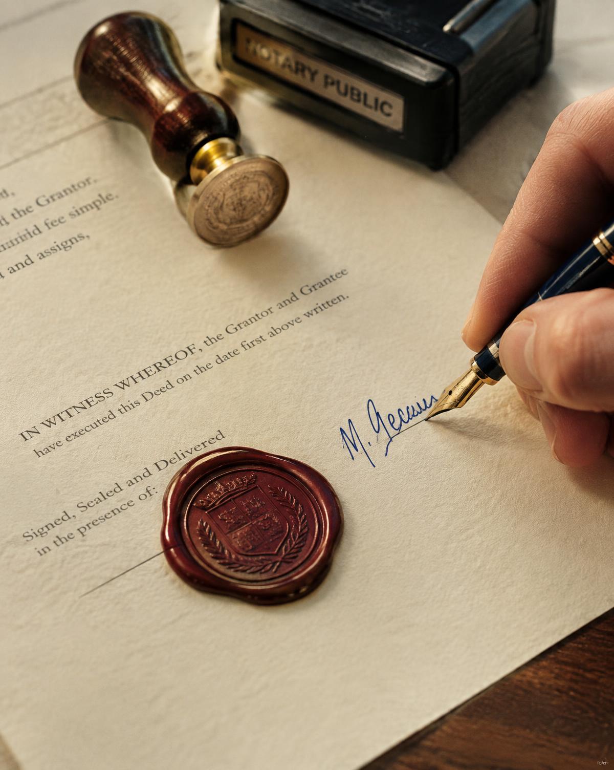 Firma de una escritura con sello de lacre
